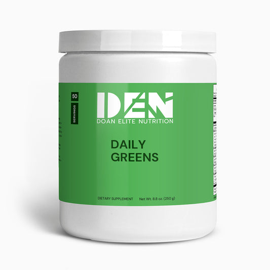 Doan Elite Nutrition Daily Greens: Meticulously crafted blend of organic grasses, superfoods, B-Vitamins, and botanical extracts, this whole-food formula boosts mental and physical functionality. Packed with nature's finest offerings.
