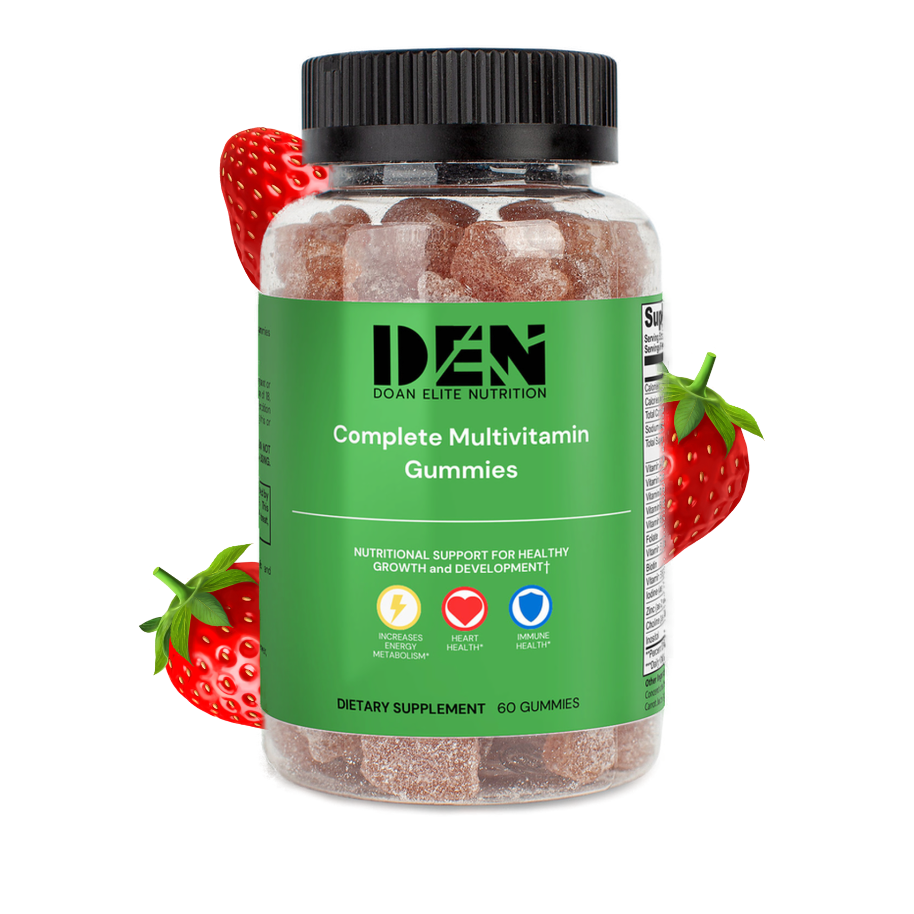 Elevate your daily wellness routine with Complete Multivitamin Gummies by Doan Elite Nutrition. Packed with essential vitamins and minerals, each delicious gummy provides comprehensive support for your overall health. With natural flavors and no artificial additives, our gummies offer a convenient and tasty way to ensure you get the nutrients your body needs to thrive. Boost your immunity, promote vitality, and feel your best every day with our premium Complete Multivitamin Gummies.